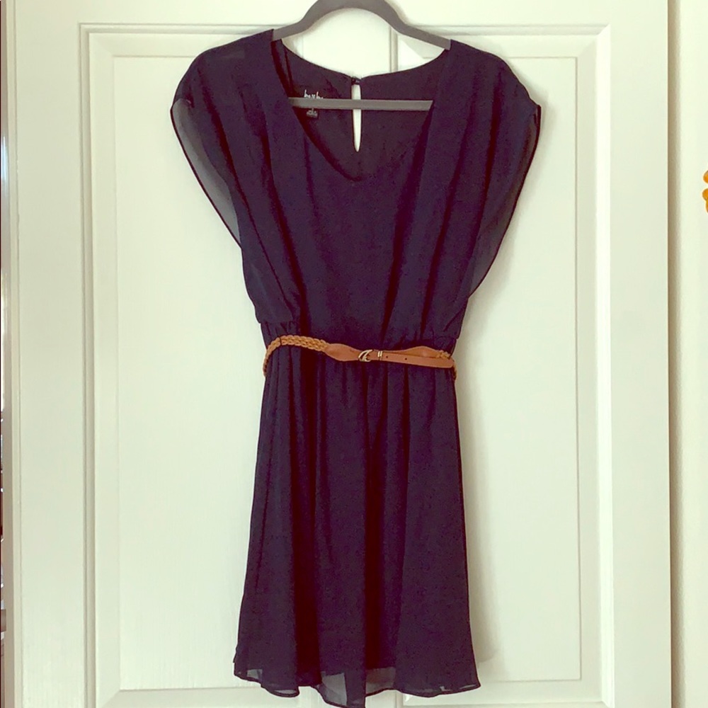 Navy Dress with Braided Belt